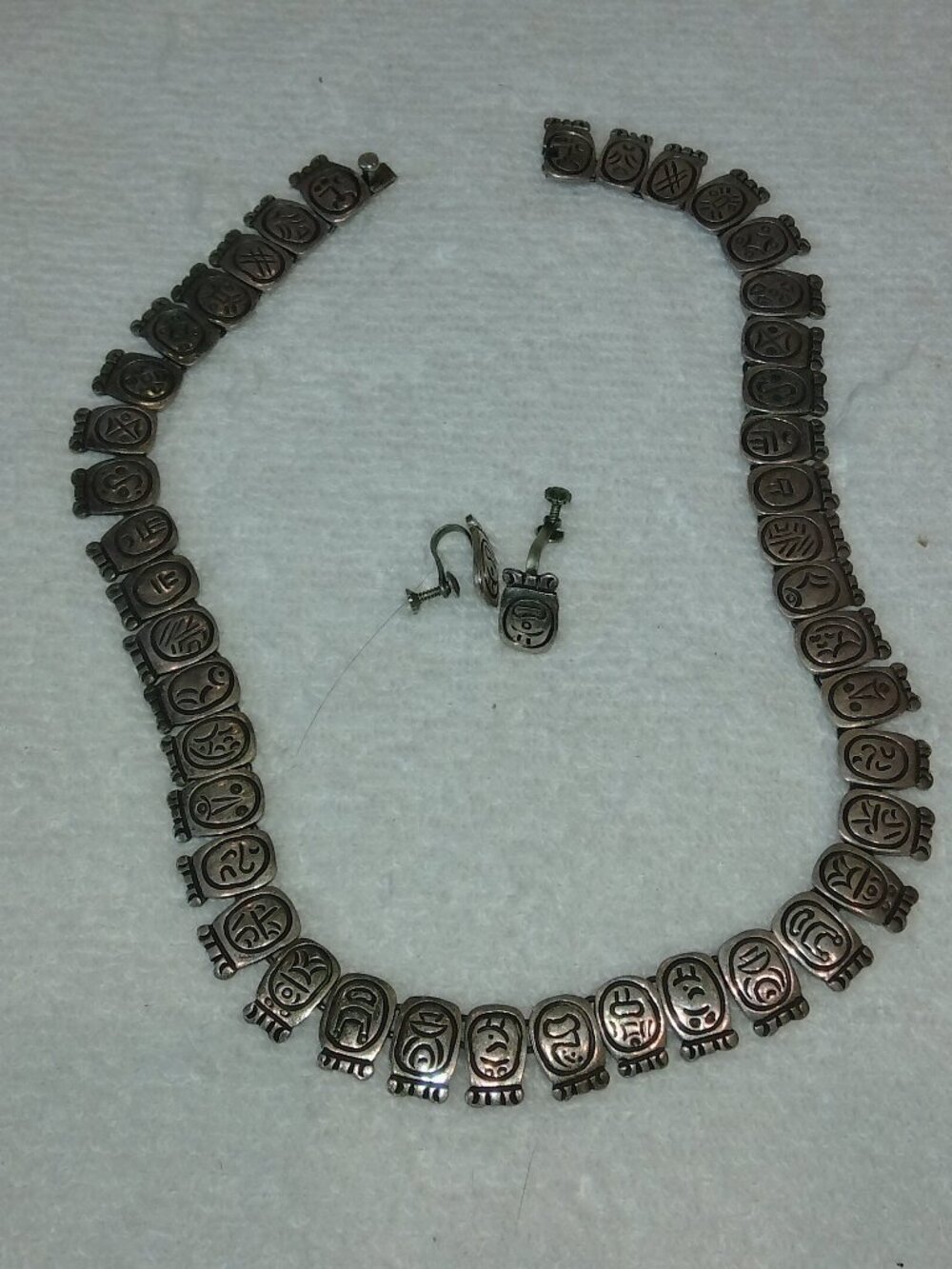 Los Ballesteros Taxco Mexico Sterling Silver Tribal Motif Necklace & Earings - Picture 1 of 4